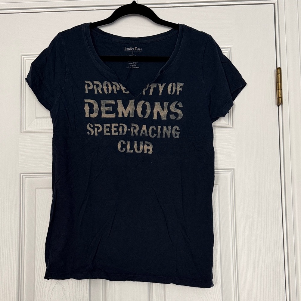Lucky Brand Navy Graphic 'Demons Speed-Racing Club' Tee